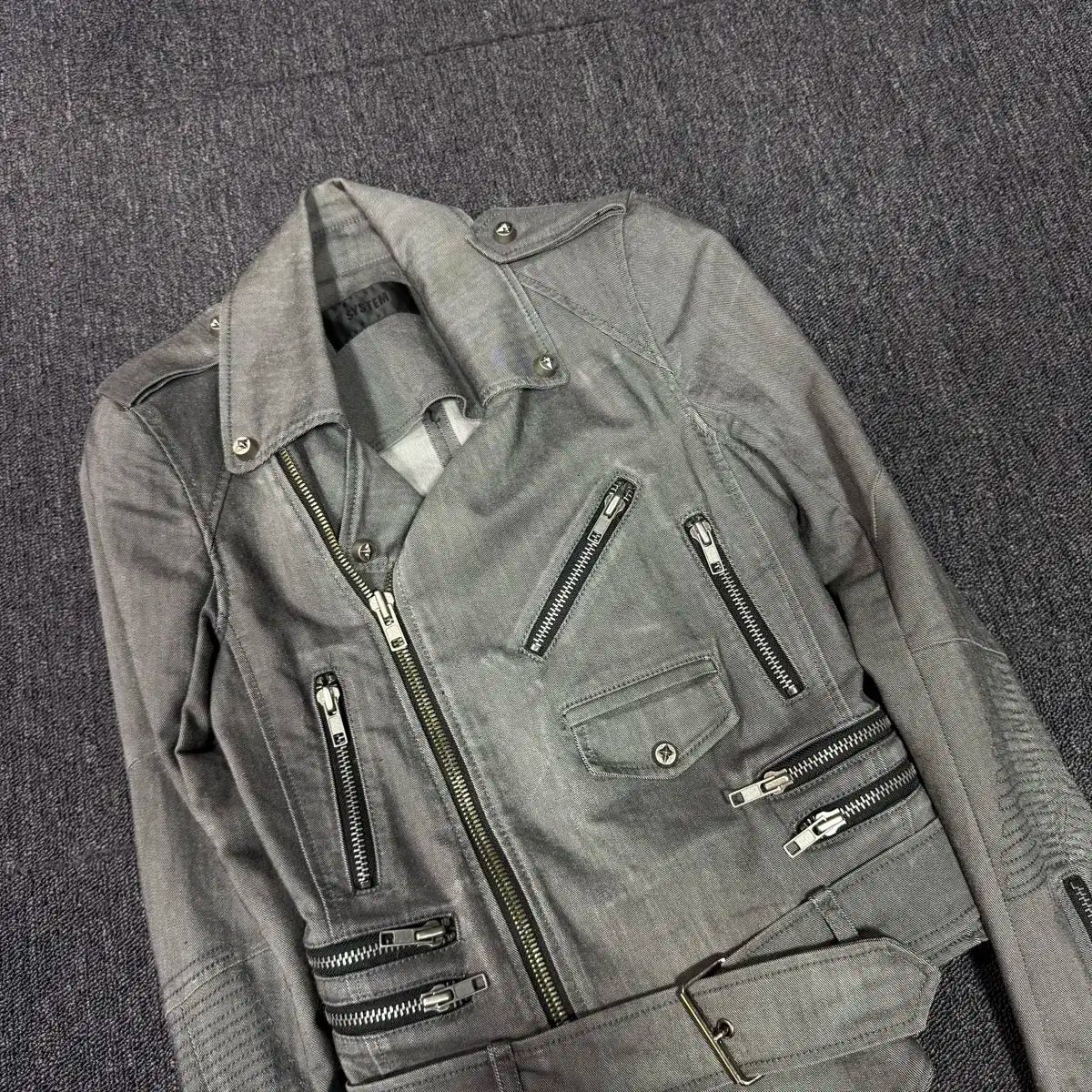 システム グレー ライダースジャケット