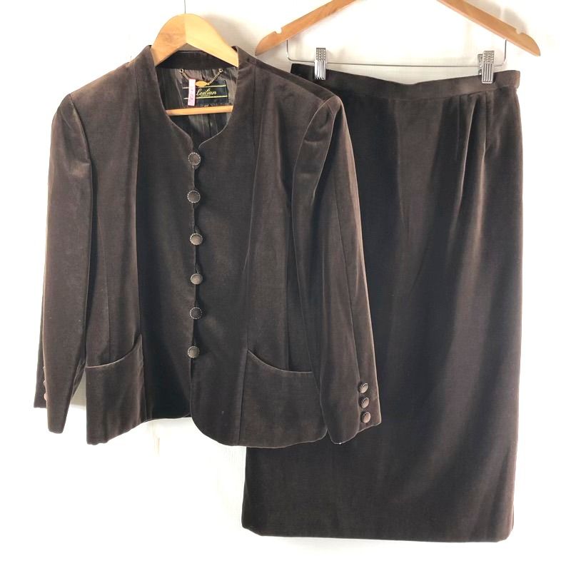 レリアン leilian セットアップ ジャケット スカート スリット ボタン チャーム付き こげ茶 11サイズ 976490