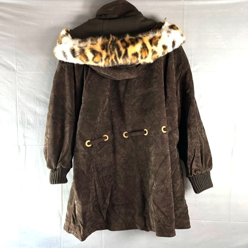 イタリヤ 伊太利屋 コート フェイクファーフード レオパード キルティング ウエストリボン ブラウン 9サイズ 978163