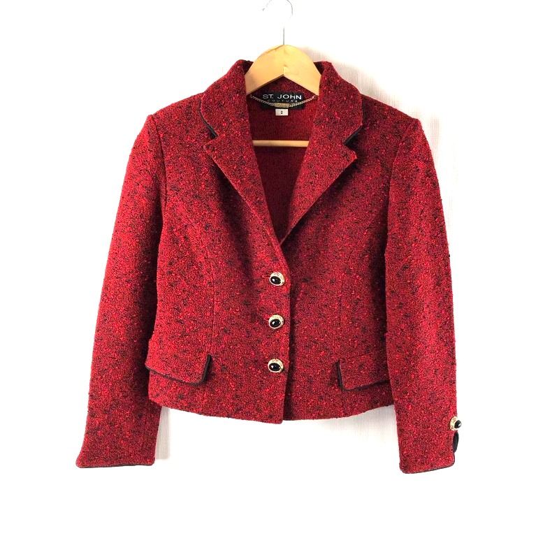 セントジョン ST.JOHN セットアップ ジャケット スカート スーツ デザインボタン 肩パッド 赤 2サイズ 978164