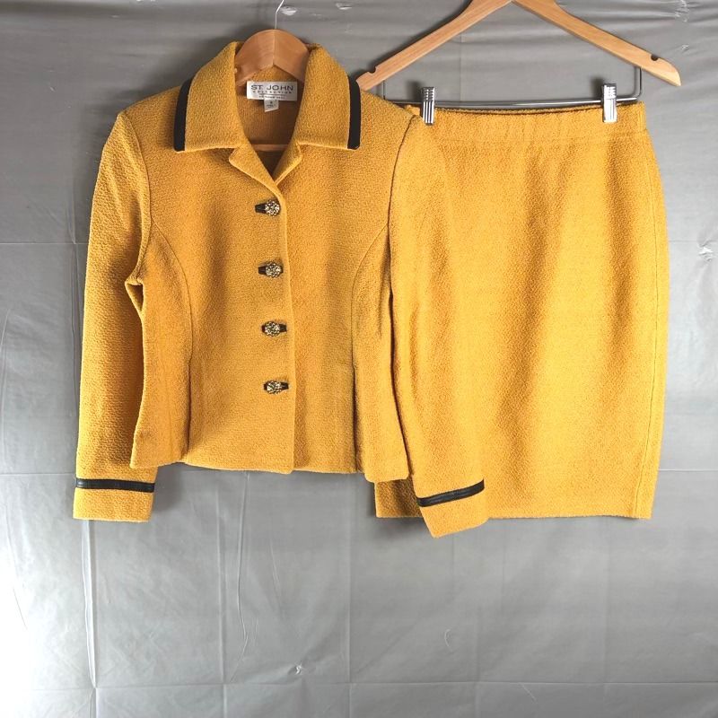 セントジョン ST.JOHN セットアップ ジャケット スカート スーツ デザインボタン 肩パッド オレンジ マスタード系 2サイズ 978165