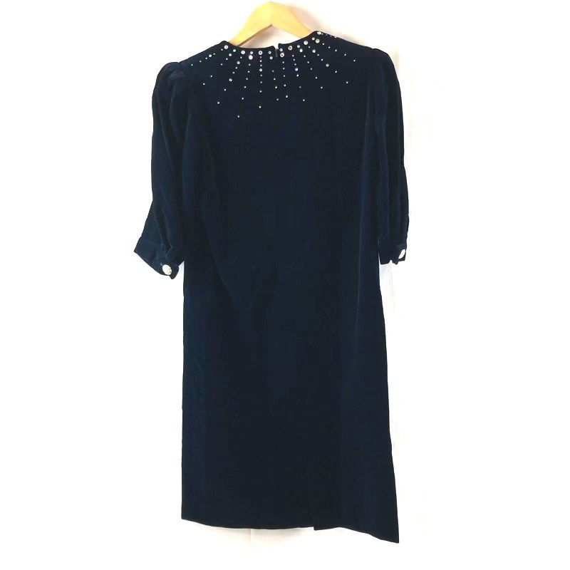 レジァンス REGENCE ワンピース ラインストーン ビジューボタン ベルベット オケージョン インナー付き ネイビー 38サイズ 978392