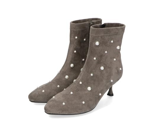 オリエンタルトラフィック ショートブーツ フ ヒール ポインテッドトゥ レディース スエード パール サイドジップ 6 cmヒール 31429 GREY