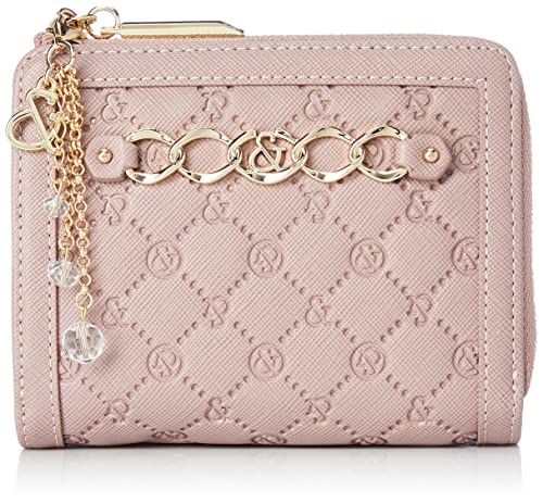 ピンキーアンドダイアン L字ファスナー二つ折り財布 ゼネラル エナメル光沢 ロゴ型押し チェーン型ブローチ付 ゴージャス カード収納 コンパクト ピンク