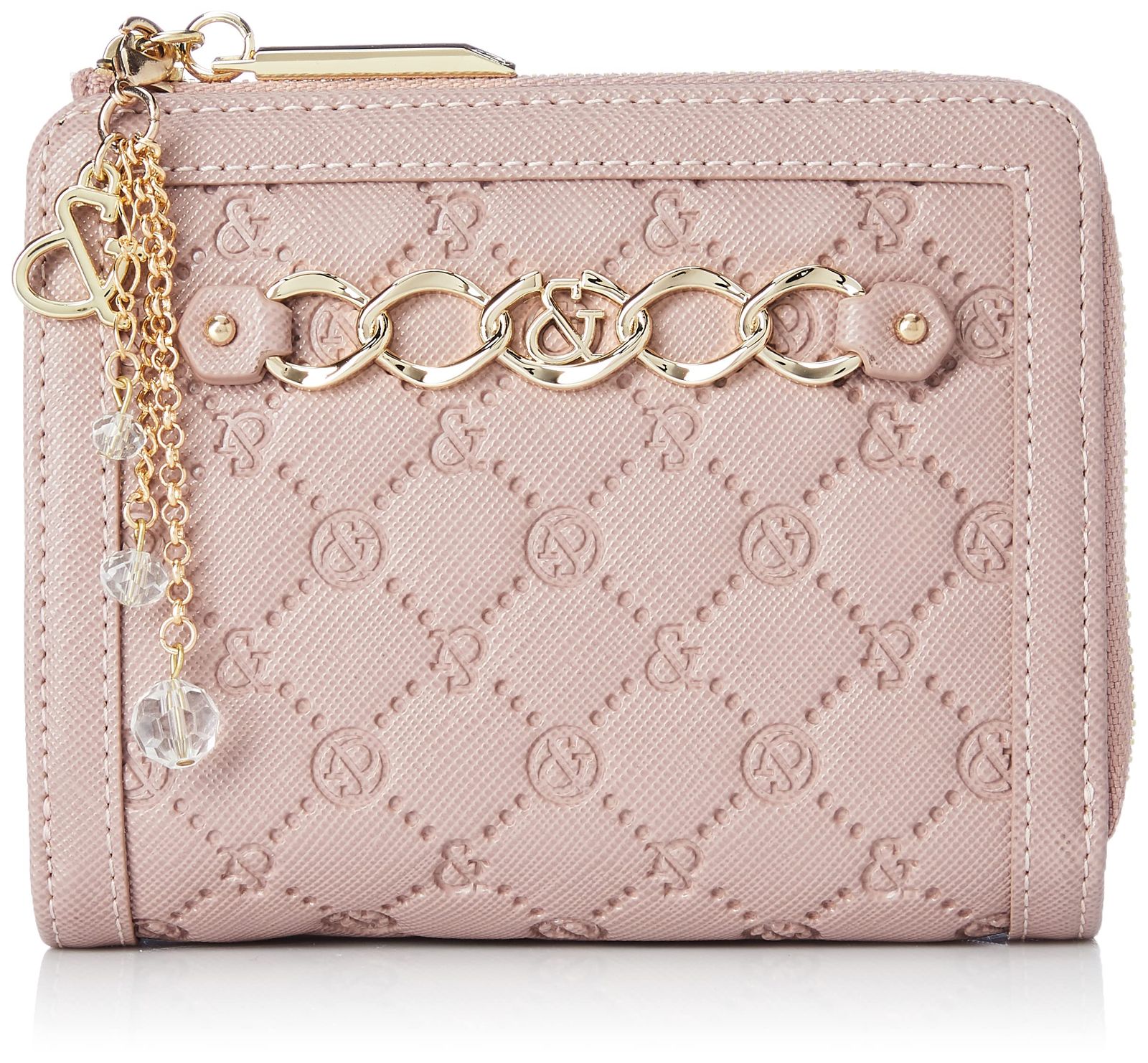 ピンキーアンドダイアン L字ファスナー二つ折り財布 ゼネラル エナメル光沢 ロゴ型押し チェーン型ブローチ付 ゴージャス カード収納 コンパクト PDLWDAS3 ピンク
