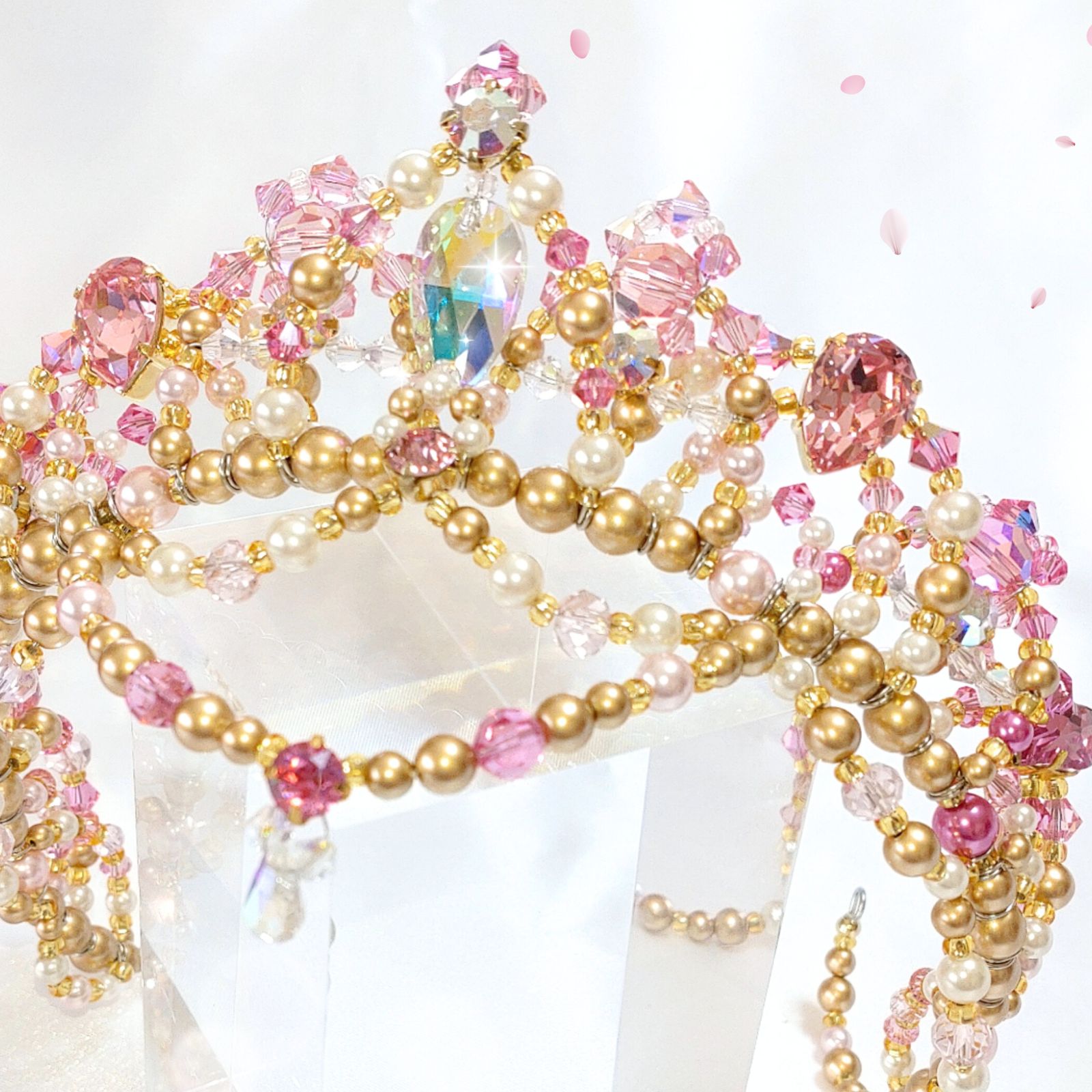 バレエ ティアラ ゴールド ローズピンク 大人用 コーム付 - メルカリ