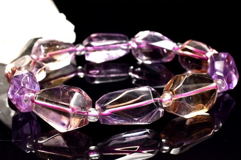 １点物 透明 バイ アメトリン 17-18x12-13 丸玉2x4 mm 原石ラフカット ブレスレット パワーストーン 天然石 _MC551