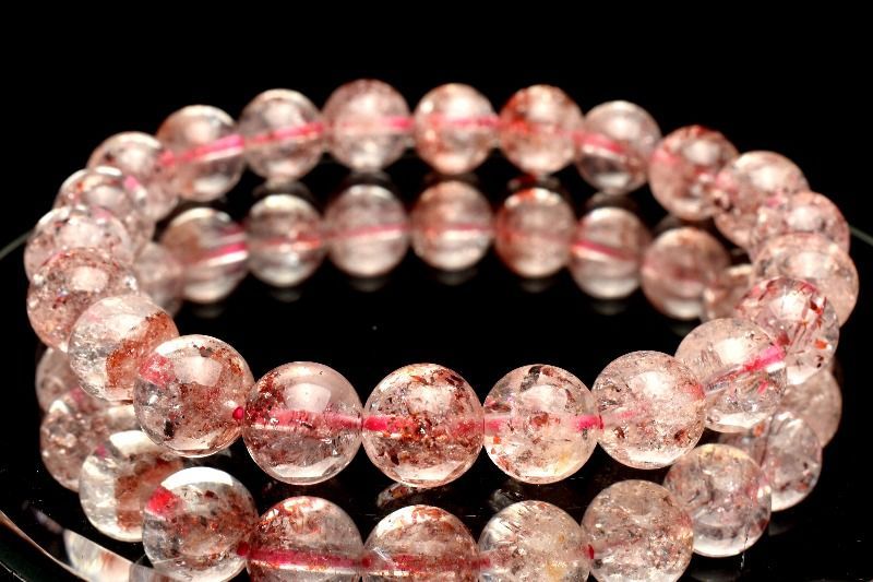 １点物 煌めきたっぷり内包 ストロベリークォーツ レピドクロサイトインクォーツ 8.5 mm ブレスレット パワーストーン 天然石 _MC 710