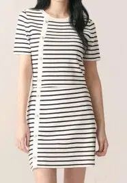 ROEM ストライプ ニット 半袖 ミニスカート ネイビー M