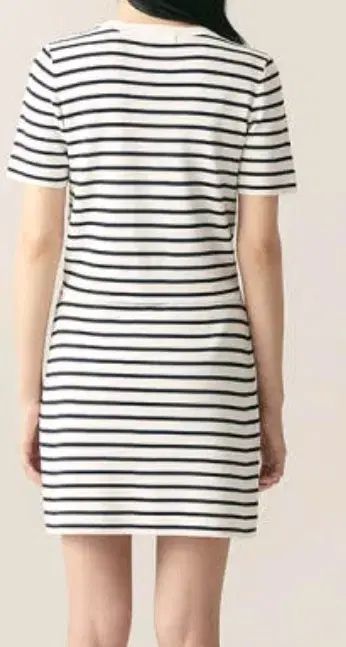 ROEM ストライプ ニット 半袖 ミニスカート ネイビー M