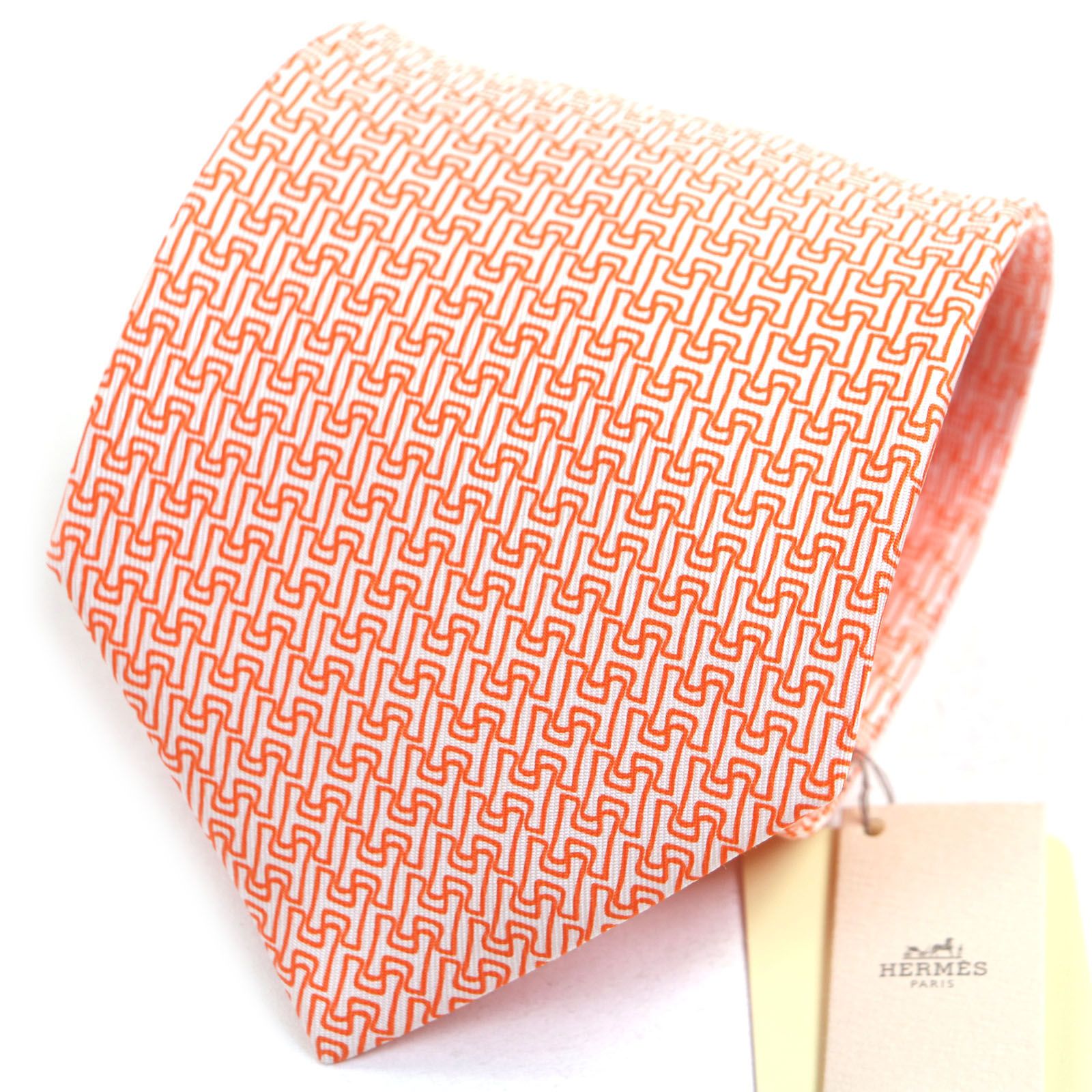 HERMES エルメス シルク クラヴァット Hロゴ総柄 ワイドタイ ネクタイ オレンジ き フランス製 メンズ ビジネス