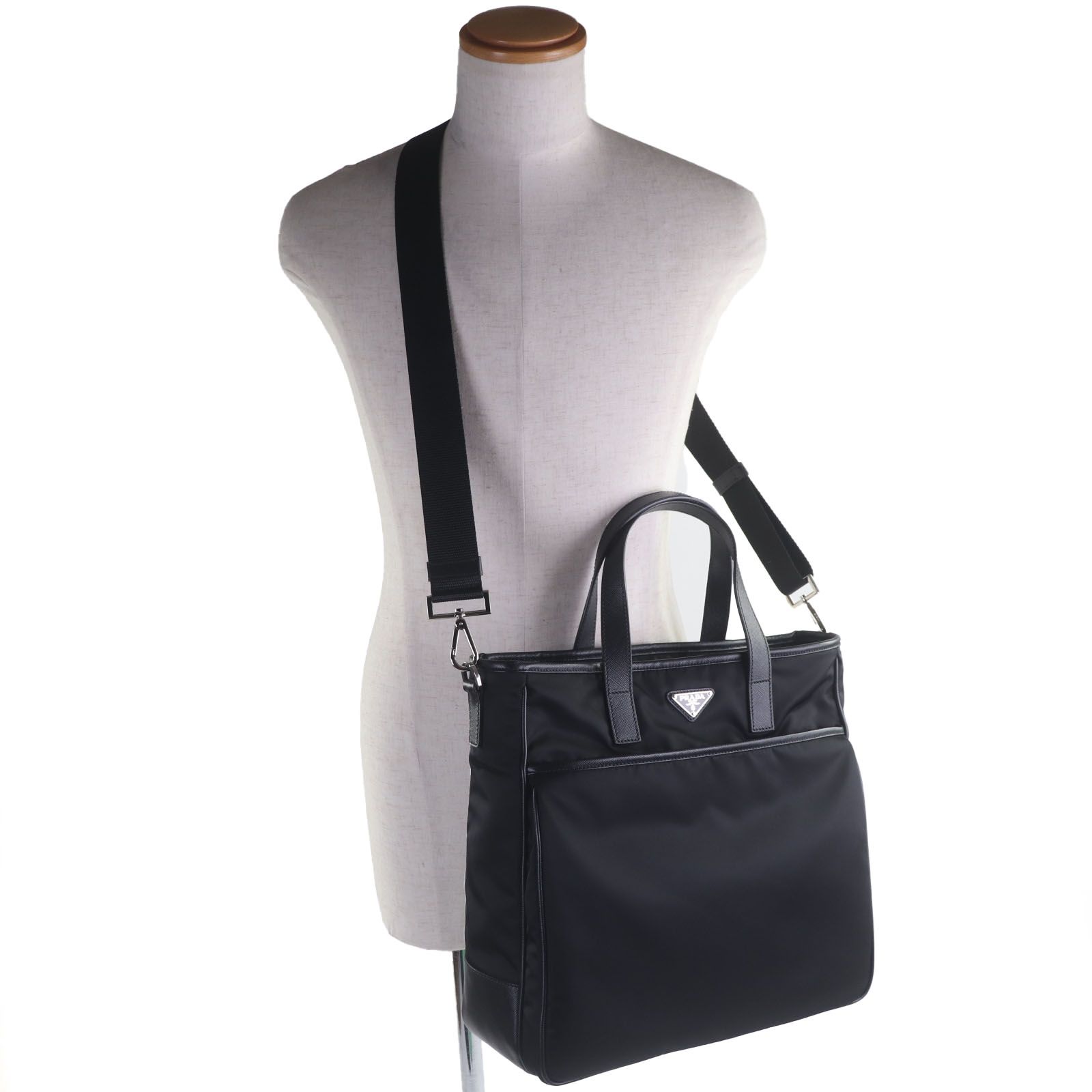 極美品▽PRADA プラダ 2VG032 ナイロン サフィアーノレザー