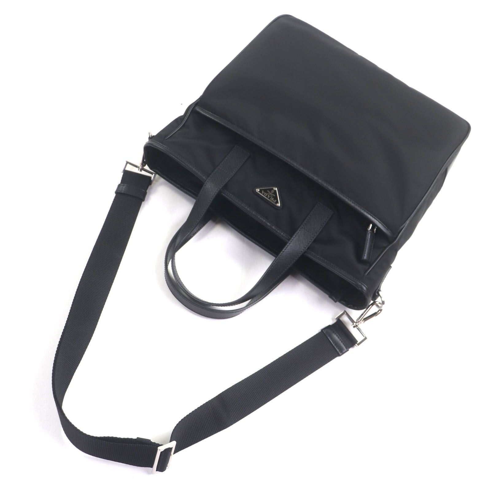 極美品▽PRADA プラダ 2VG032 ナイロン サフィアーノレザー