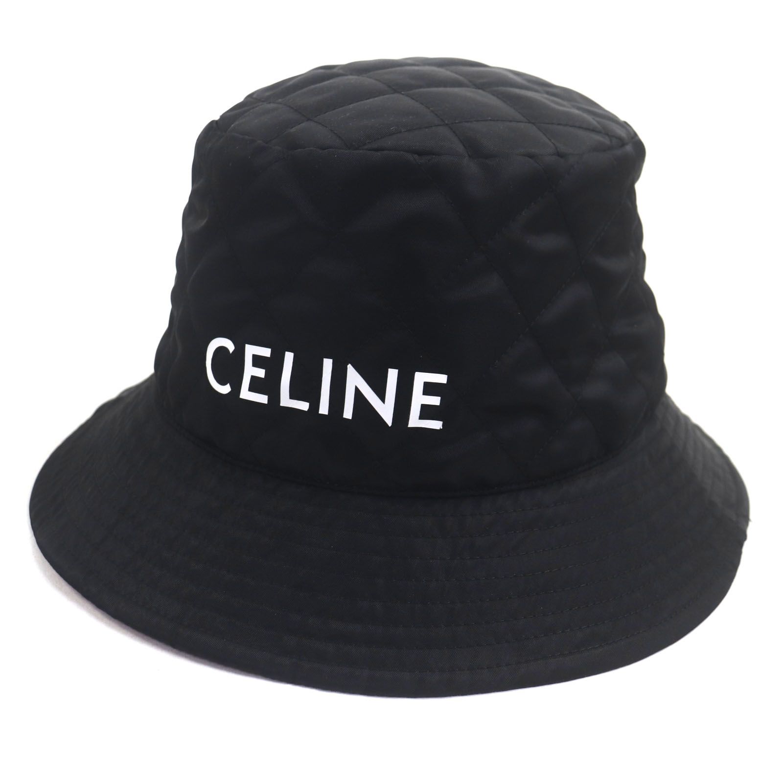 CELINE セリーヌ 2AUB0930C ロゴプリント キルティング 中綿入り 帽子 バケットハット ブラック オレンジ M フランス製 メンズ