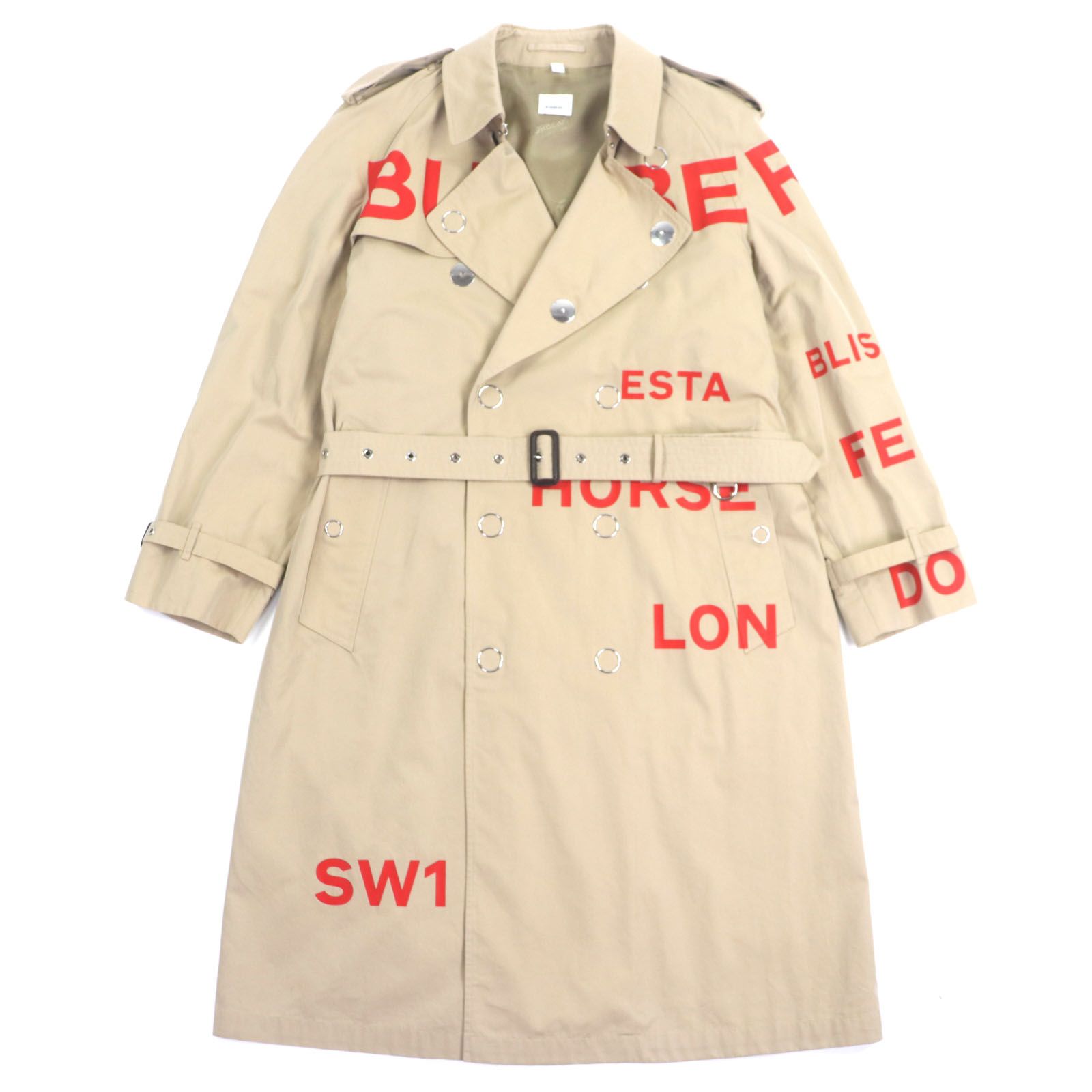 BURBERRY バーバリー 4558209 ホースフェリープリント ベルト付き トレンチコート ベージュ 50 ガーメント付き イタリア製 メンズ