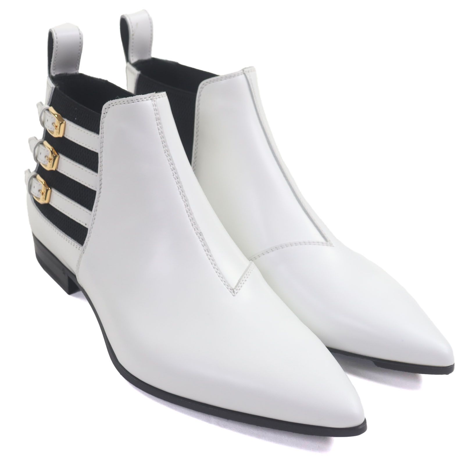  GUCCI グッチ 596918 レザー ベルトデザイン サイドゴア チェルシーブーツ ショートブーツ ホワイト 7 5 箱 保存袋付き イタリア製 メンズ その他 ブーツ 革靴