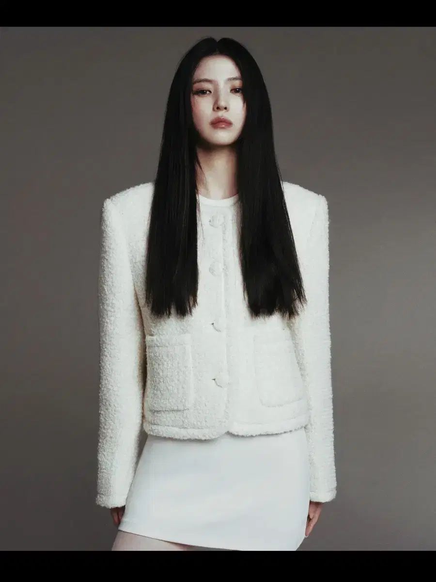 ハン ソヒ HAN SOHEE PICK ウィメンズ ウール ブレンド ブークレ ツイード ジャケット クリーム