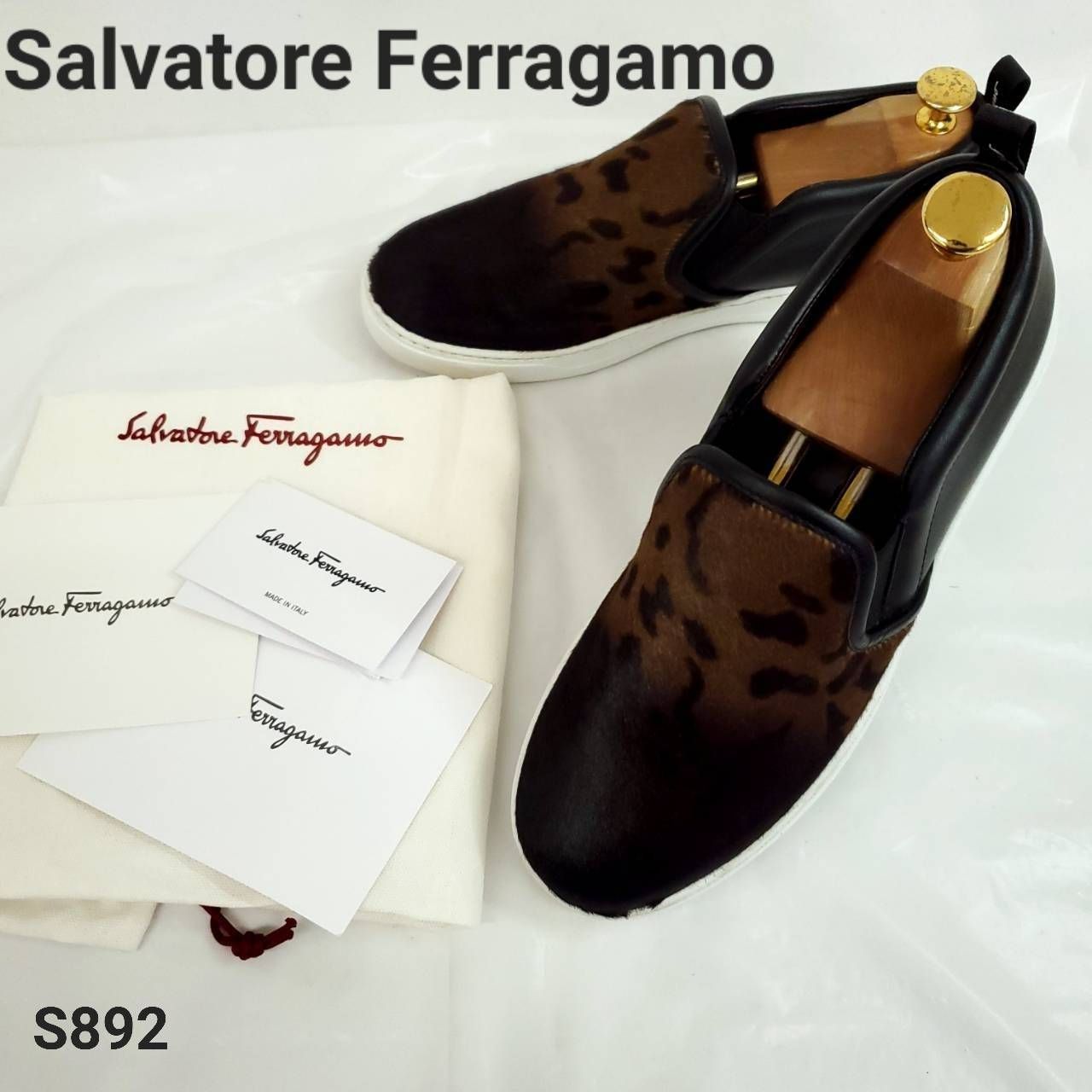 サルヴァトーレフェラガモ レオパード スリッポン ハラコ×レザー 異素材MIX