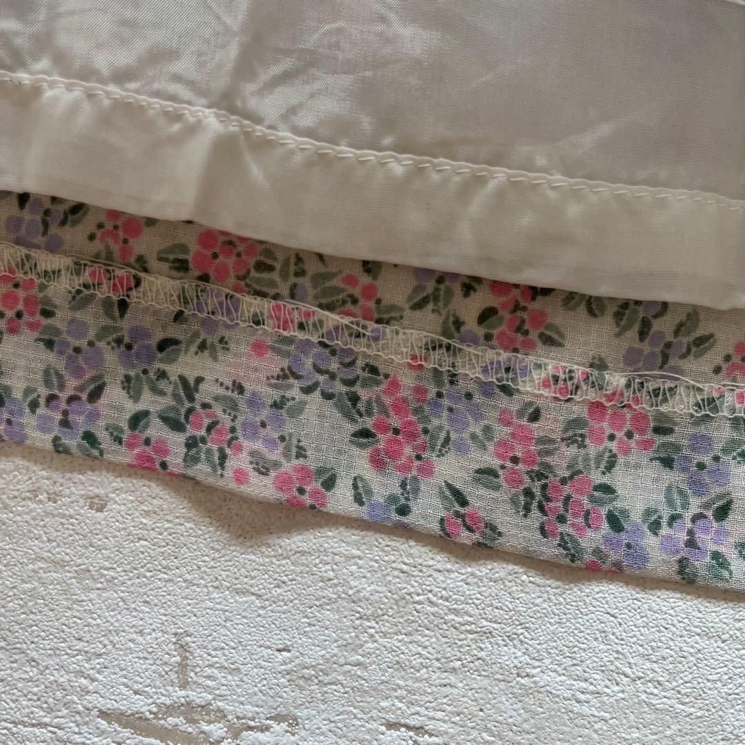 昭和レトロ花柄半袖ロングワンピーススタンドカラーフリル付きホワイト9号n1