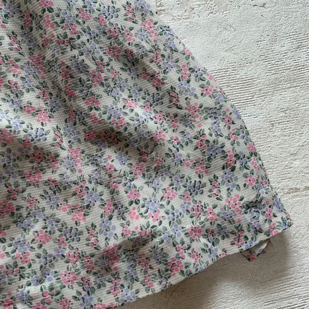 昭和レトロ花柄半袖ロングワンピーススタンドカラーフリル付きホワイト9号n1