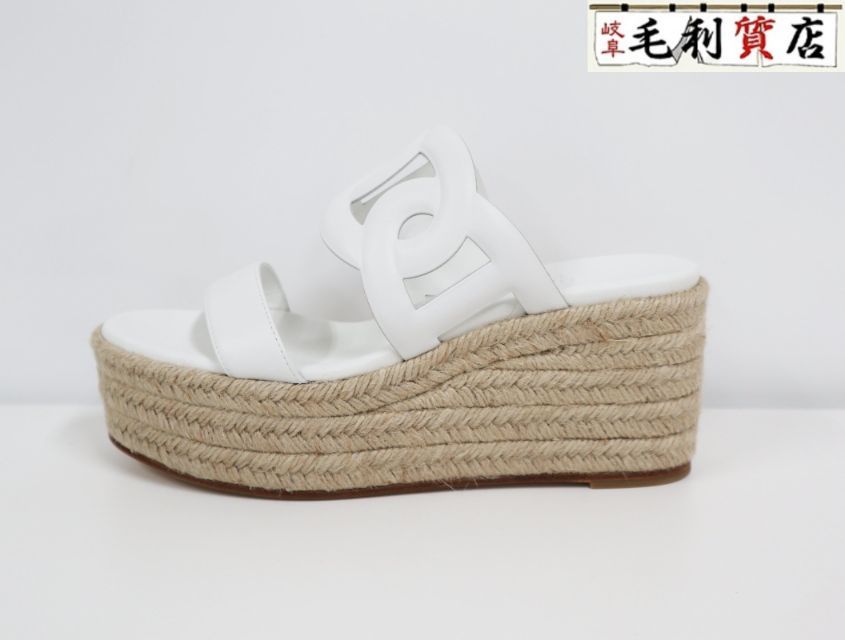 エルメス HERMES エスパドリーユ イテア 30 90380 ホワイト サイズ38 シェーヌ ダンクル 靴 サンダル