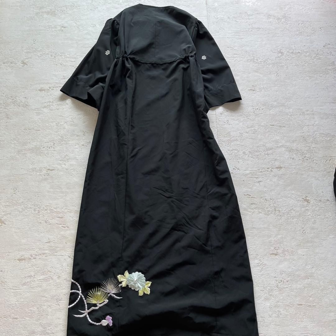 着物リメイク路五分袖ロングワンピースフォーマルブラック刺繍入りac