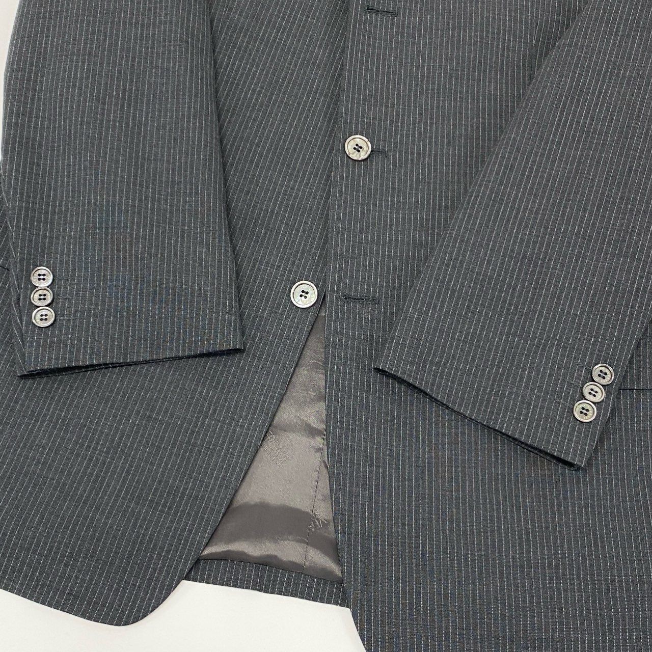 28k6 VERSACE COLLECTION ヴェルサーチ セットアップ スーツ ビジネス フォーマル 裏地総柄 ストライプ 48 グレー ウール メンズo07t KANDAIZUMI_COM