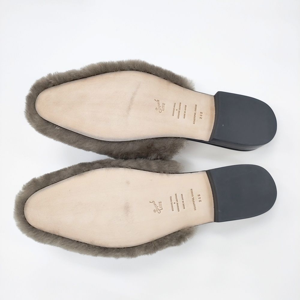  SHOES MOUTON SANDALS 24.5 cm ファー ムートン 定価52800円 サンダル ブラウン レディース ビューティフルシューズ 5-1023 T サンダル サンダル ミュール