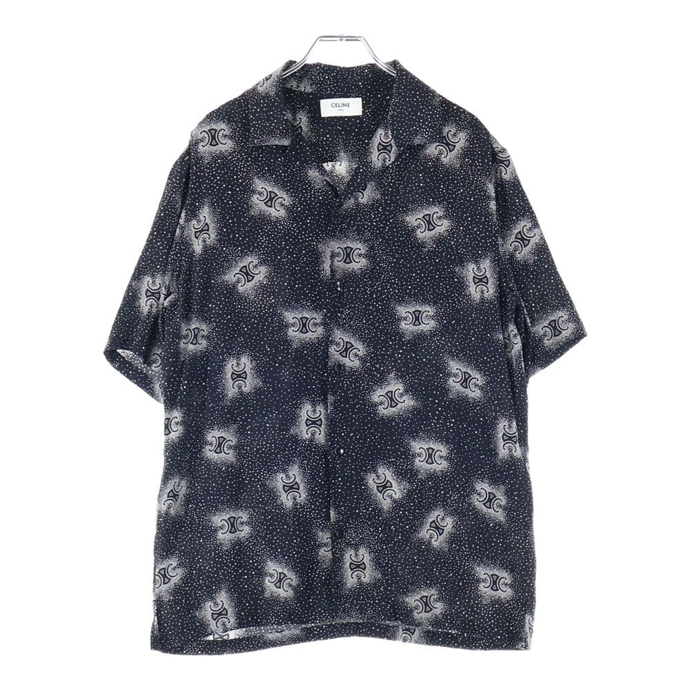 CELINE セリーヌ 24AW トリオンフ総柄 シルクオープン 半袖シャツ ブラック 2C946932W.38CE