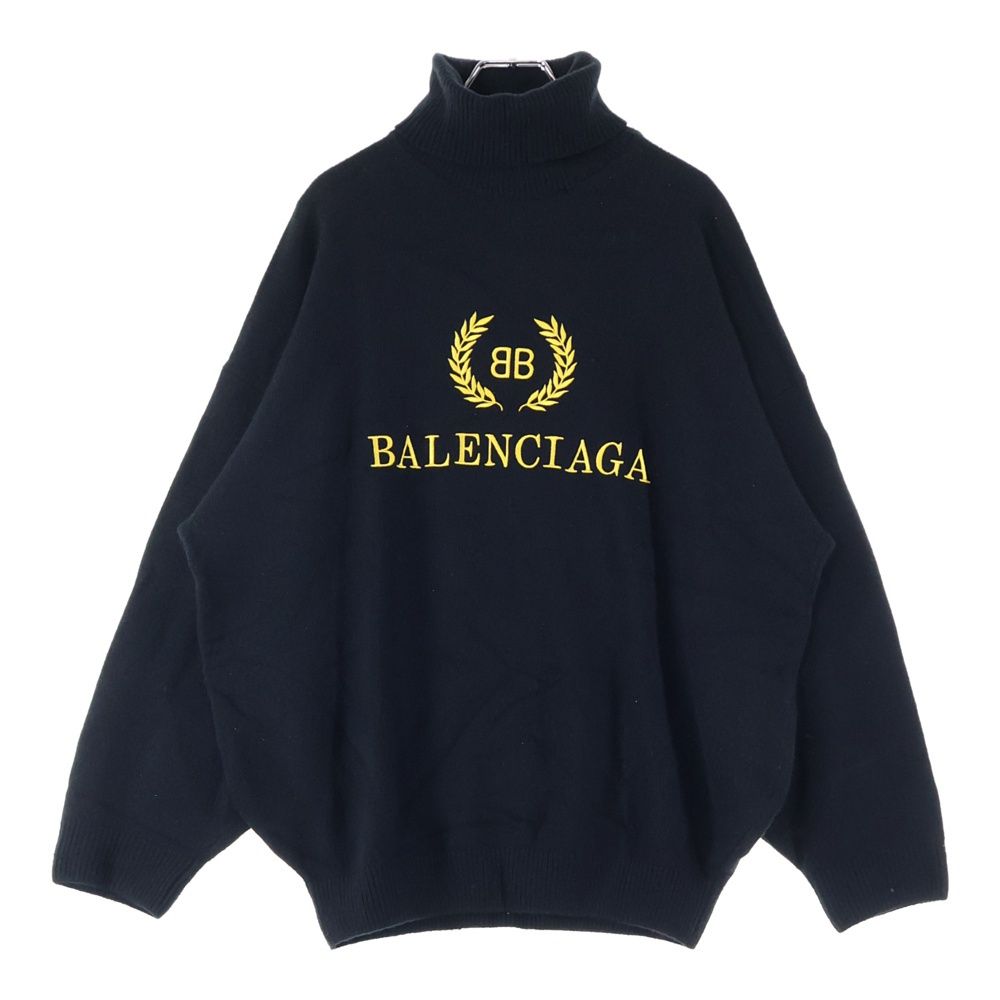 BALENCIAGA バレンシアガ ロゴエンブロイダリー タートルネック ニット セーター ブラック イエロー 542618 T4081
