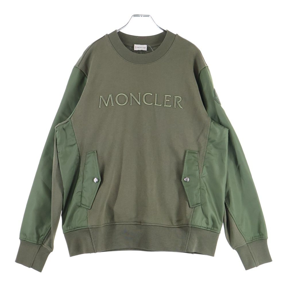 MONCLER モンクレール 22 SS ロゴエンブロイダリー ナイロン ドッキング クルーネックスウェットトレーナー カーキ