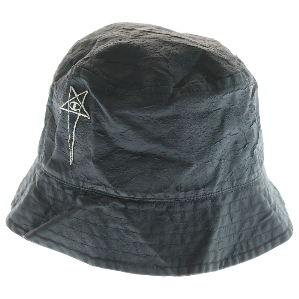 Rick Owens リックオウエンス ×Champion チャンピオン 刺繍ロゴ ナイロンバケットハット 帽子 ブラック -CHNY