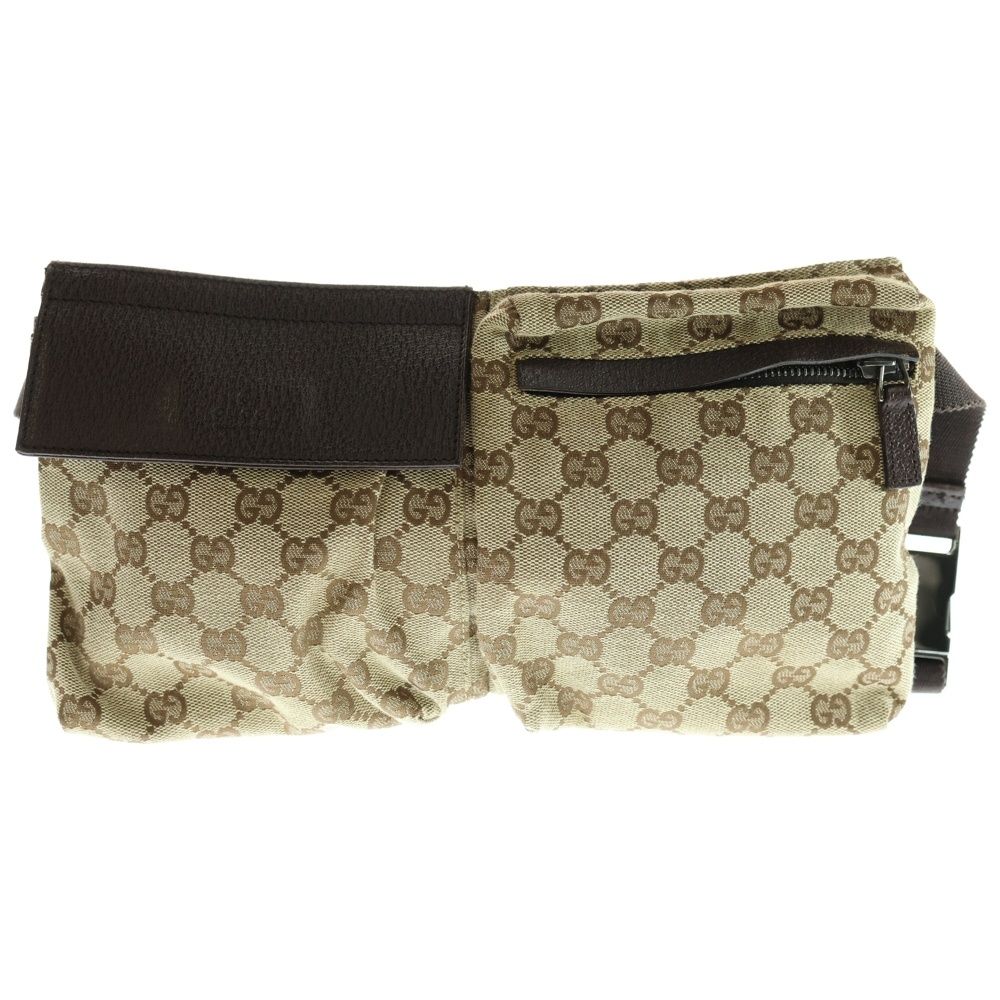 GUCCI グッチ GGキャンバス ウエストポーチ ボディバッグ ショルダーバッグ ブラウン×ベージュ シルバー金具 キャンバス×レザー 28566