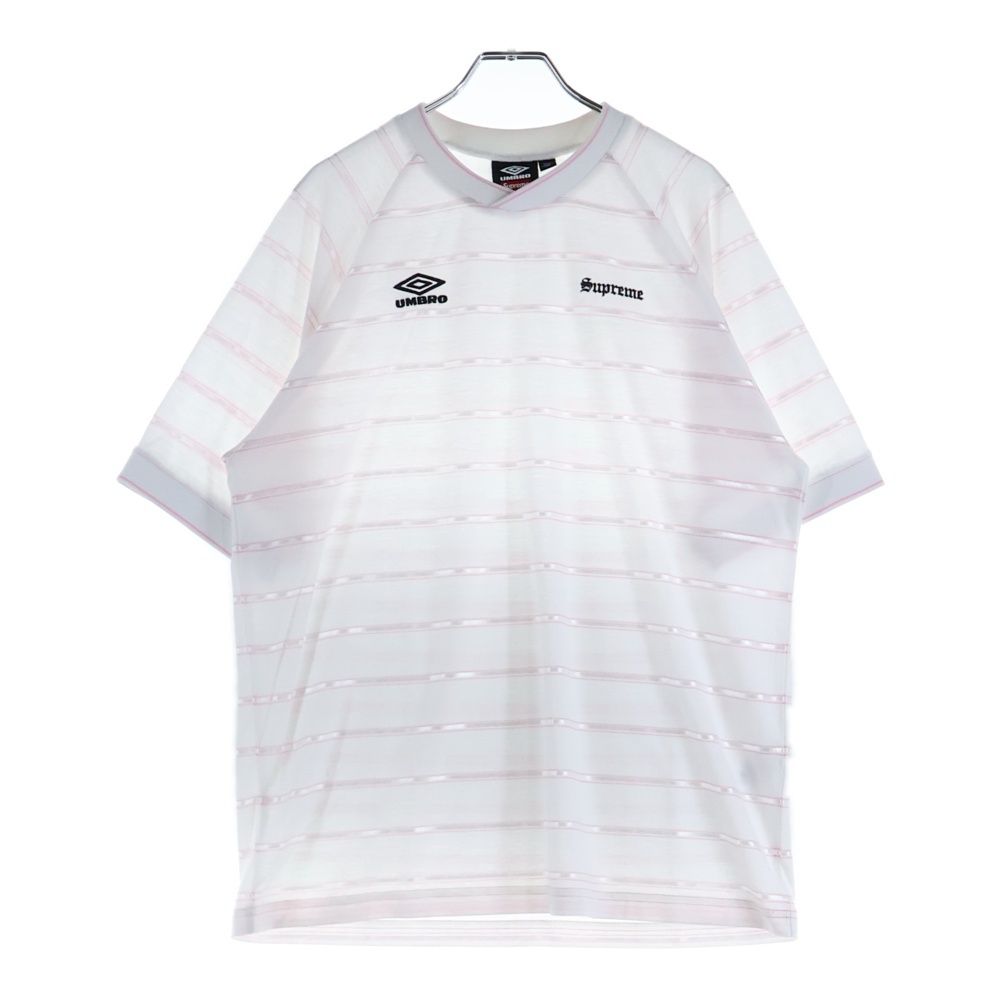 SUPREME シュプリーム 25SSxUMBRO Stripe Soccer Jersey アンブロ ストライプサッカージャージ 半袖Tシャツカットソー ホワイト ピンク