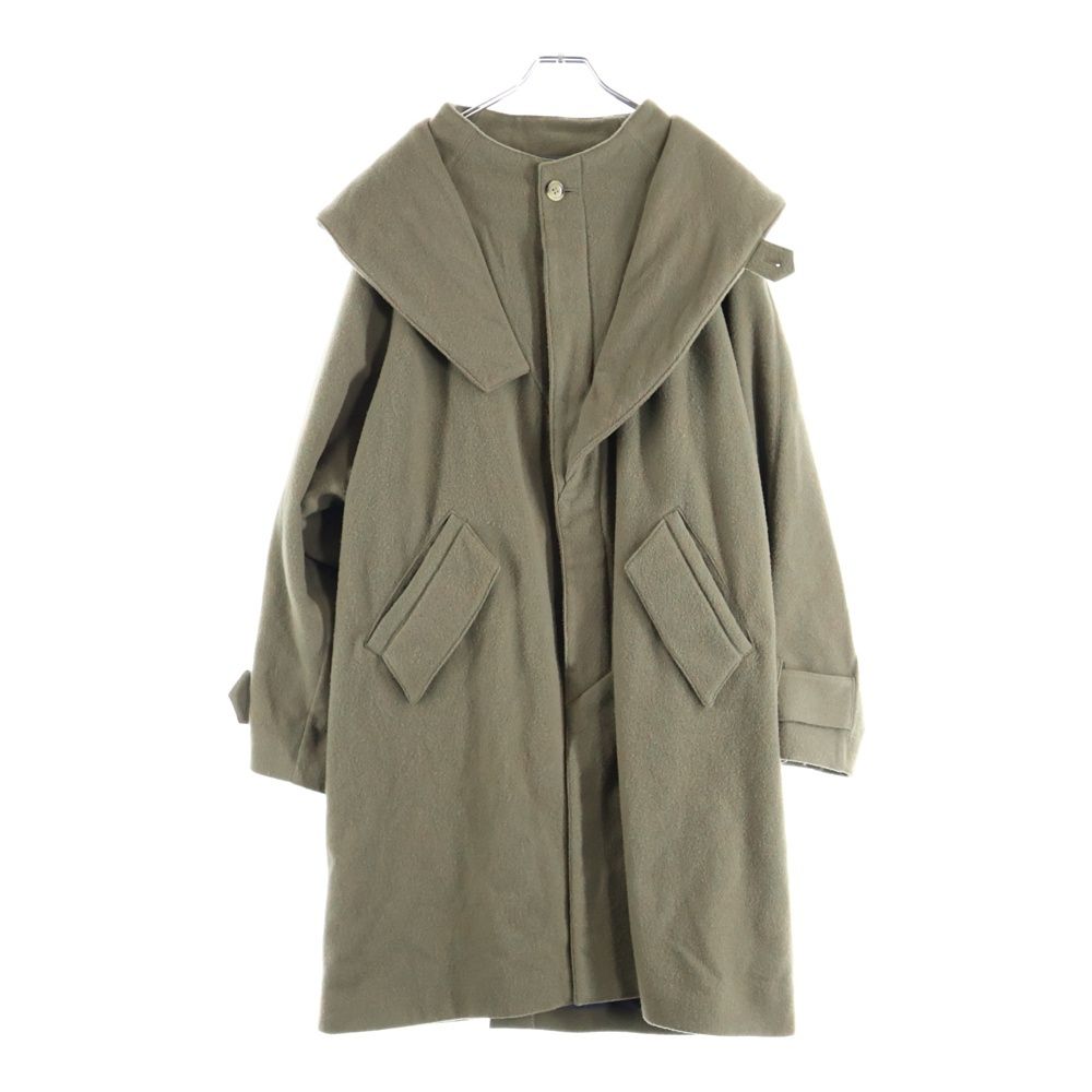 フィンガリン 20 AW 比翼ボタン 変形 ウールロングコート カーキ PD-202-JK-051