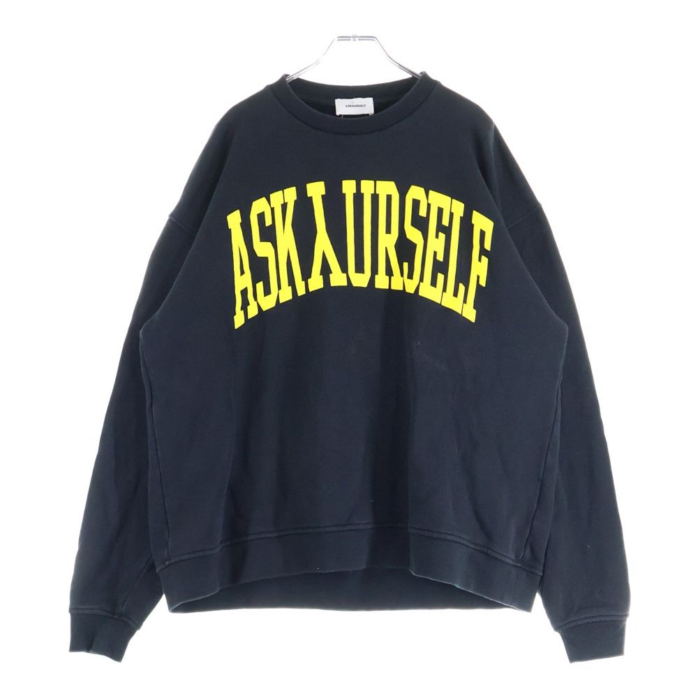 ASKYURSELF アスクユアセルフ COLLEGE CREWNECK カレッジロゴ クルーネックスウェットトレーナー ブラック イエロー