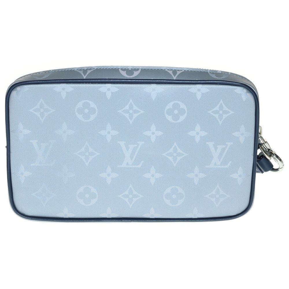 LOUIS VUITTON ルイヴィトン モノグラム サテライト アルファクラッチ フラップ付レザー切替ロゴキャンバスハンドバッグ ブルー M44171