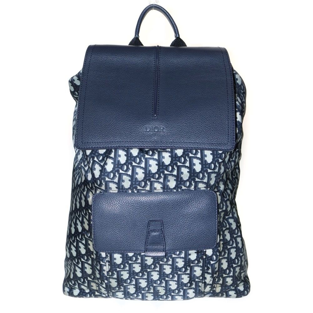 Christian Dior クリスチャンディオール オブリーク ビーモーション リュック バックパック ネイビー レザー×キャンバス