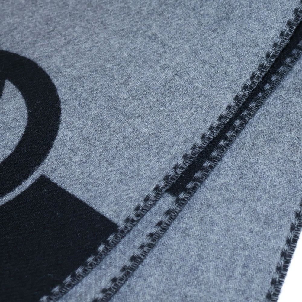 GUCCI グッチ インターロッキングG マフラー ブラック×グレー ウール×カシミヤ 715497