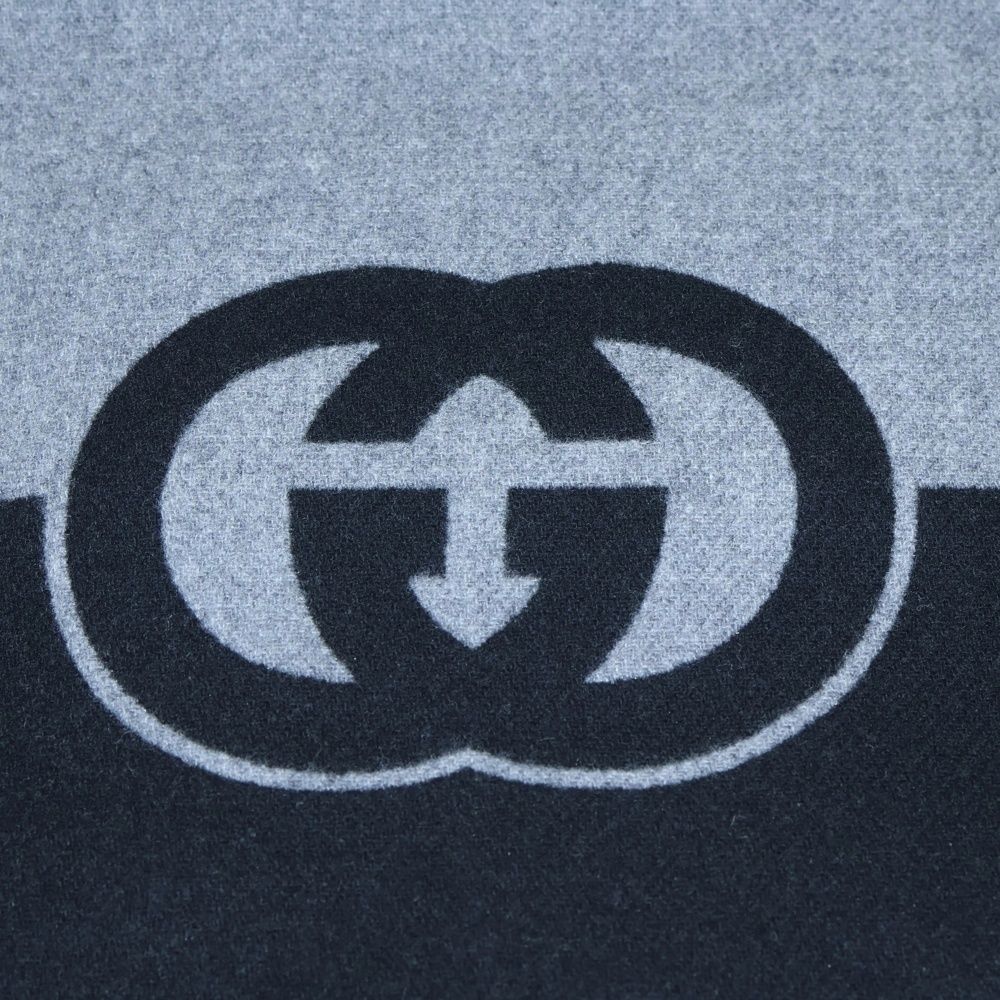 GUCCI グッチ インターロッキングG マフラー ブラック×グレー ウール×カシミヤ 715497