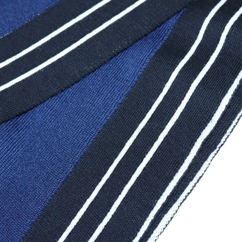 CHANEL シャネル ロゴジャガード ストライプ シルク カシミヤ ニット ストール マフラー ネイビー|ブラック