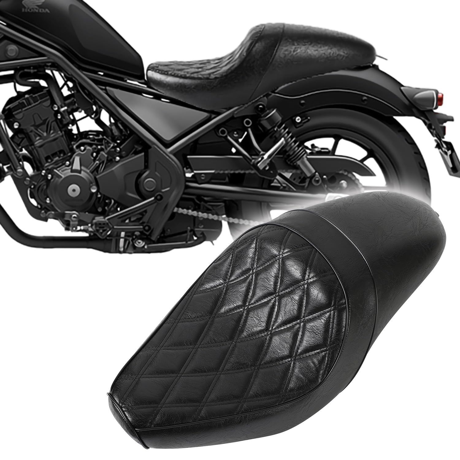 日本在庫で即配 レブル250 500 本革調 ロングシート 高密度クッション 乗り心地向上 ボルトオン交換 Kagura motors オリジナルシート カスタムパーツ クラシックダイヤ ガンファイター