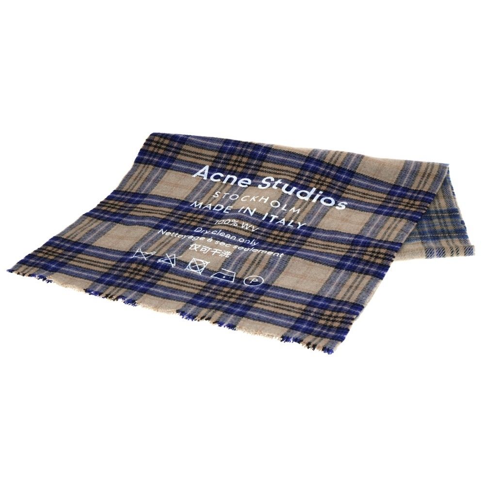 Acne Studios アクネ ストゥディオズ ロゴプリント チェック柄ウールマフラー ストール マルチ