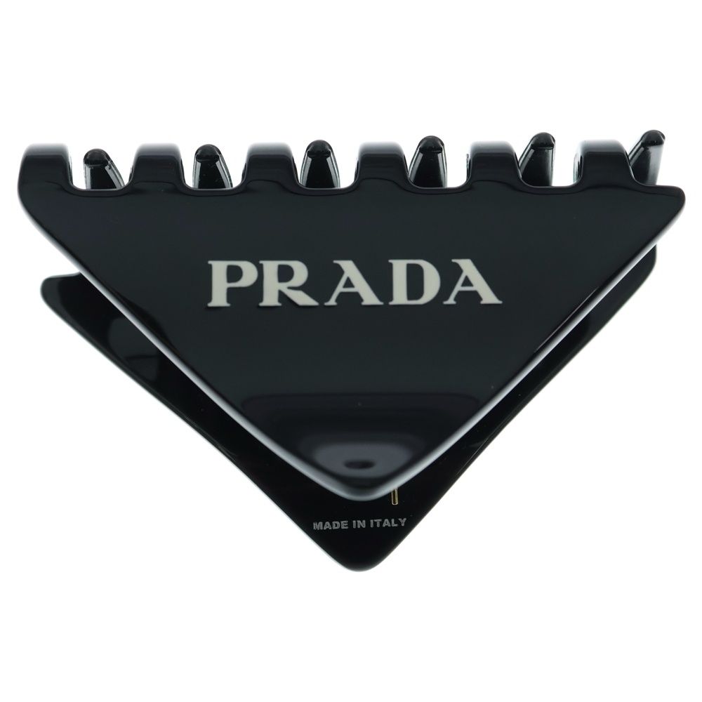 PRADA プラダ プレックス ロゴ トライアングル ヘアクリップ バレッタ ブラック 1 IF 109