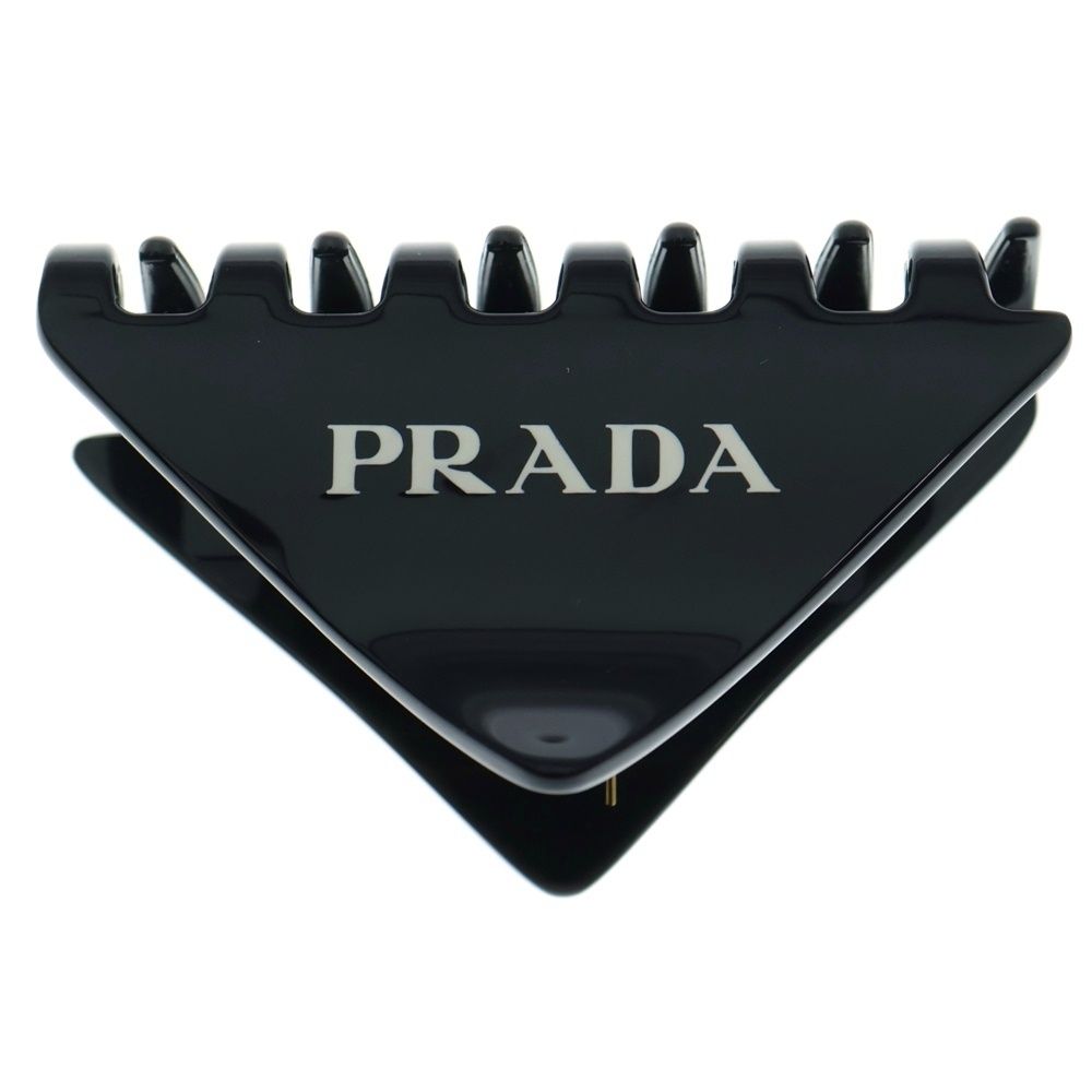 PRADA プラダ プレックス ロゴ トライアングル ヘアクリップ バレッタ ブラック 1IF109