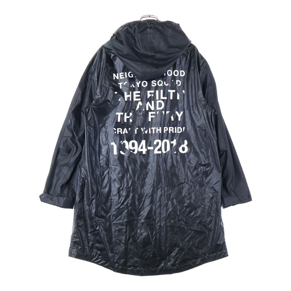 NEIGHBORHOOD ネイバーフッド ×FRAGMENT DESIGN フラグメントデザイン ロゴプリント フーデッドジャケット ロングコート ブラック 181TSFRN-JKM01S