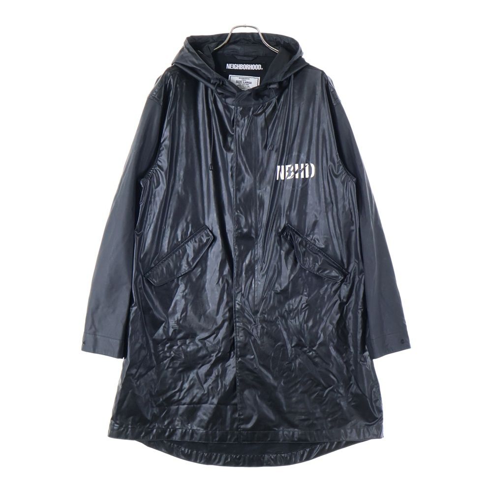 NEIGHBORHOOD ネイバーフッド ×FRAGMENT DESIGN フラグメントデザイン ロゴプリント フーデッドジャケット ロングコート ブラック 181TSFRN-JKM01S