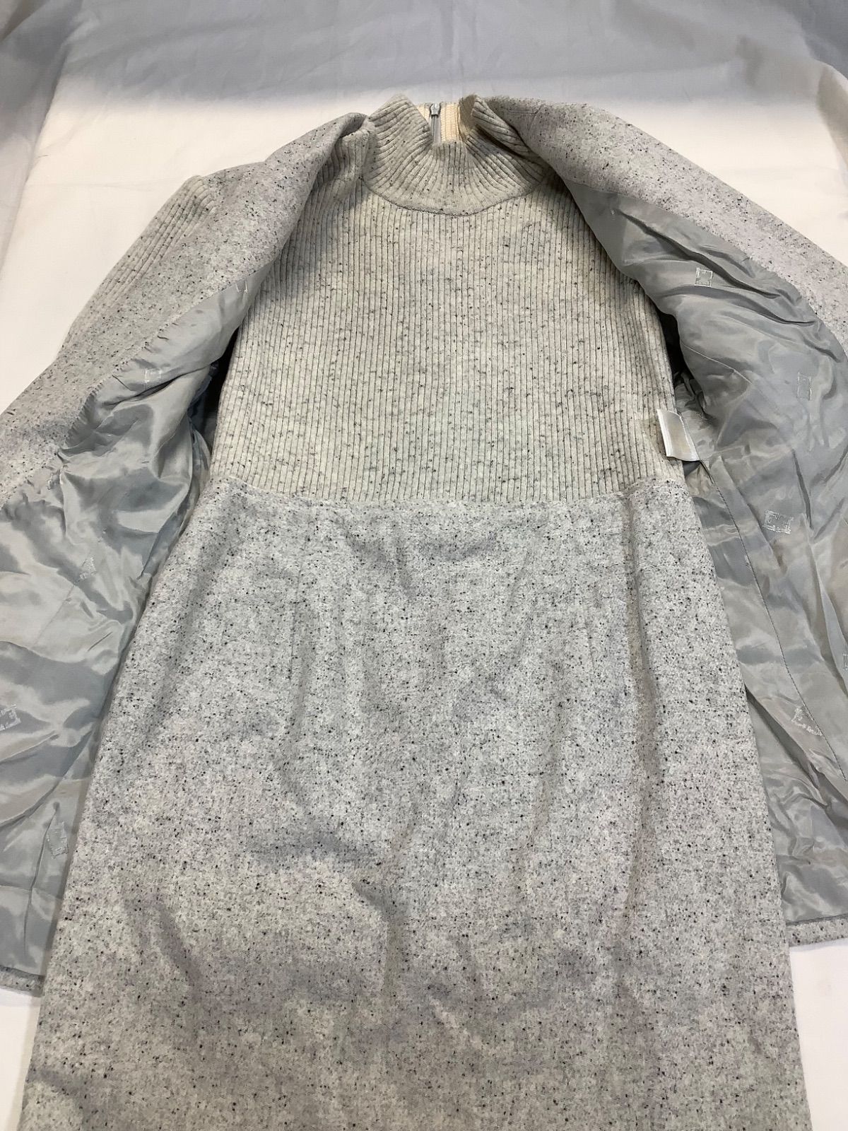 古着 ESCADA テーラドジャケット 半袖ニットワンピース セット グレー サイズ34 D250 GULLKHAN_COM
