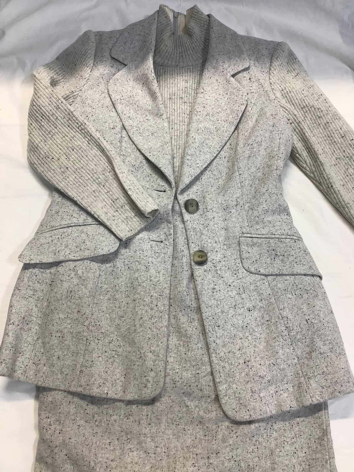 古着 ESCADA テーラドジャケット 半袖ニットワンピース セット グレー サイズ34 D250