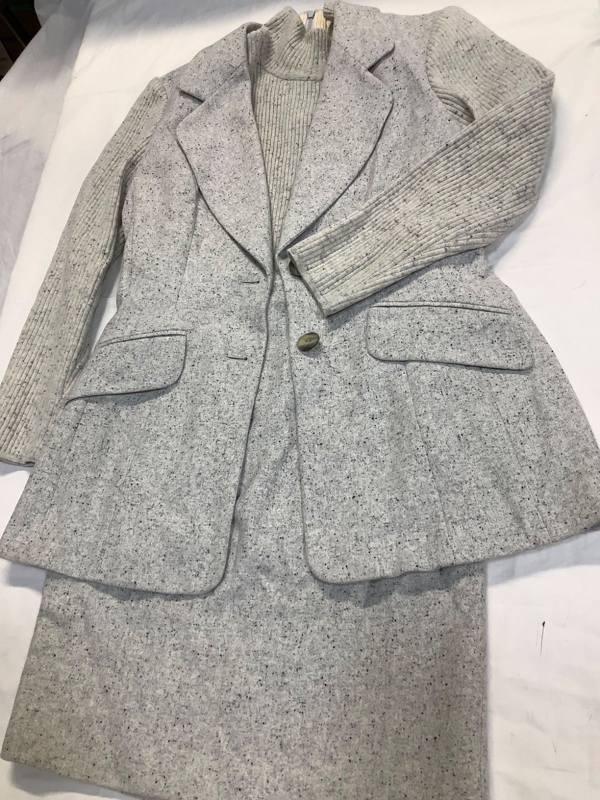 古着 ESCADA テーラドジャケット 半袖ニットワンピース セット グレー サイズ34 D250